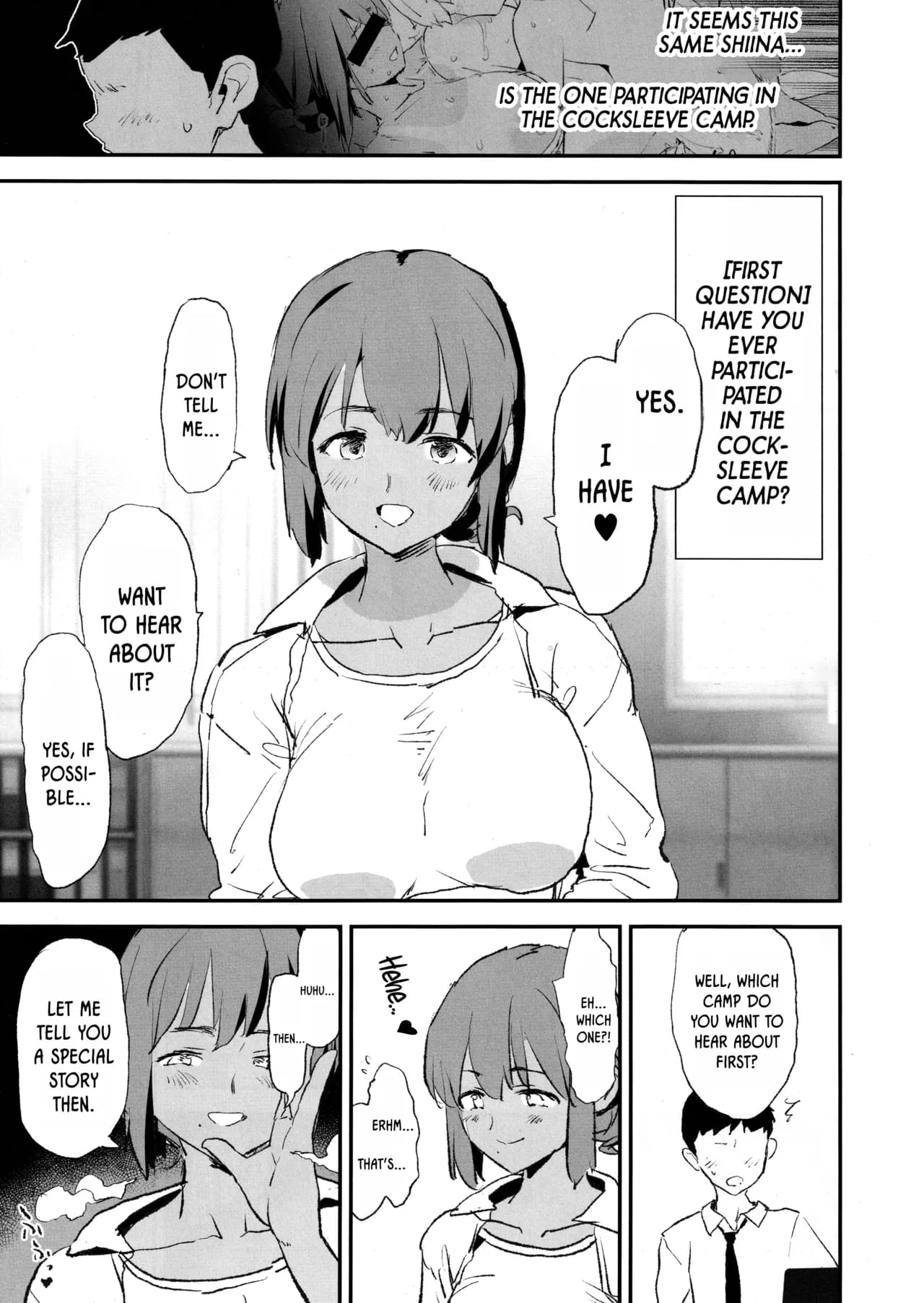 (C105) [Yami ni Ugomeku (Dokurosan)] Onaho Gasshuku Saimin Dosukebe Interview Shiina Senpai | Cocksleeve Camp's Hypnosis Lewd Interview -Haruka Shiina- [English] [Kinsei Translations] [Decensored] page 4